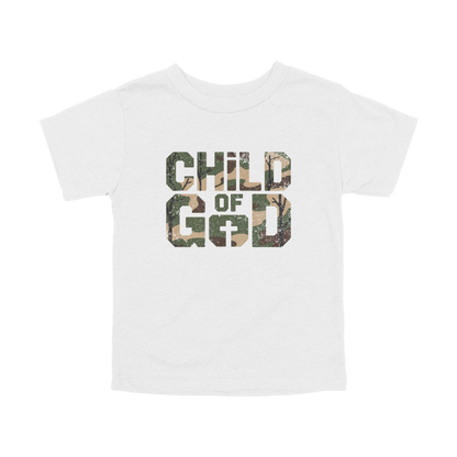 Child of God Apparel design on toddler tee in white, front view.