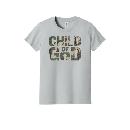 Child of God Apparel design on youth tee in gray, front view.