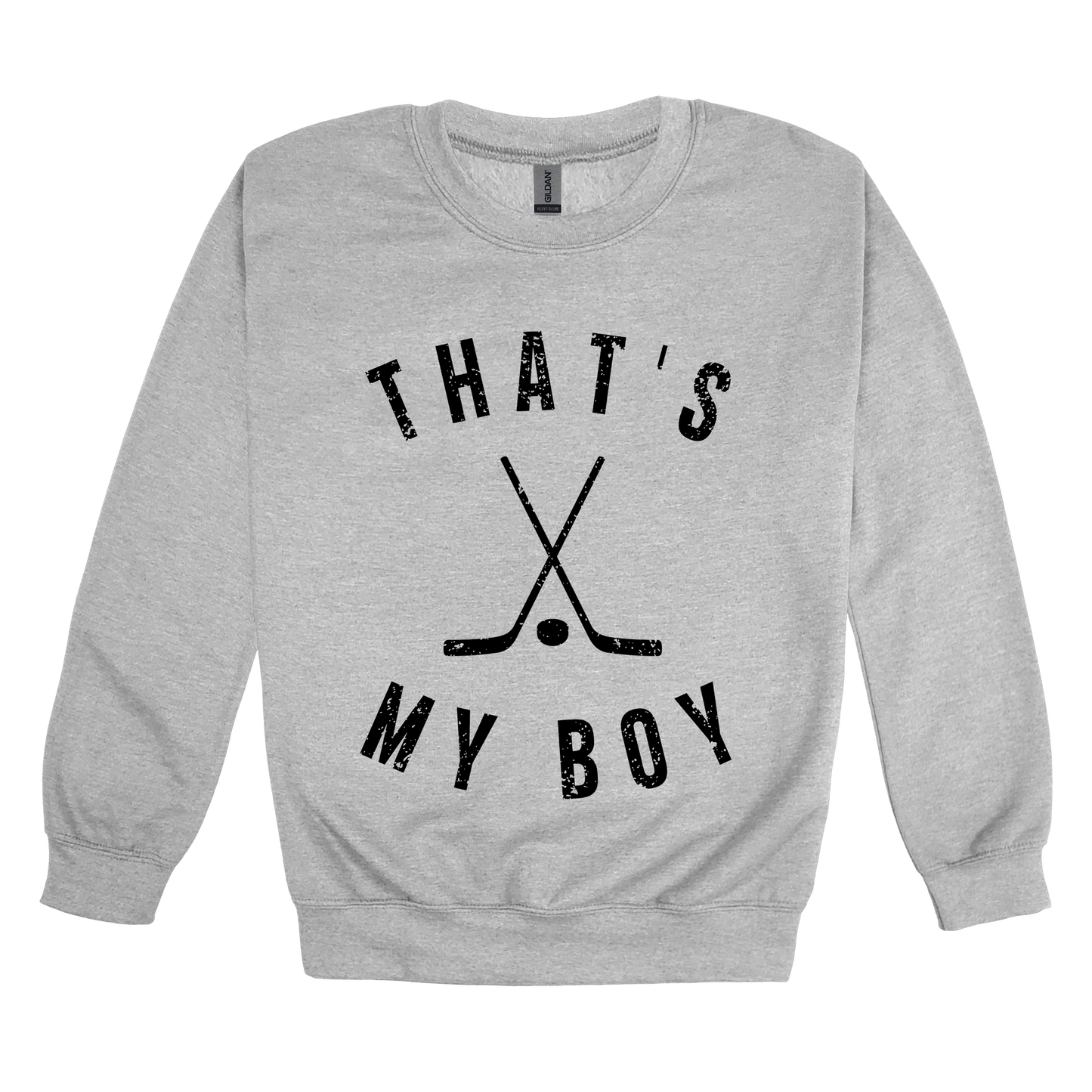 That's My Boy Apparel design on adult crewneck in gray, front view.