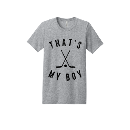 That's My Boy Apparel design on adult tee in gray, front view.