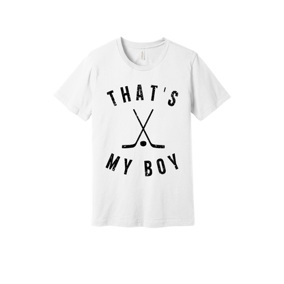 That's My Boy Apparel design on adult tee in white, front view.