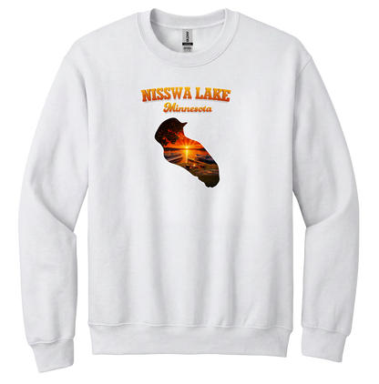 Nisswa Lake design on White crewneck sweatshirt