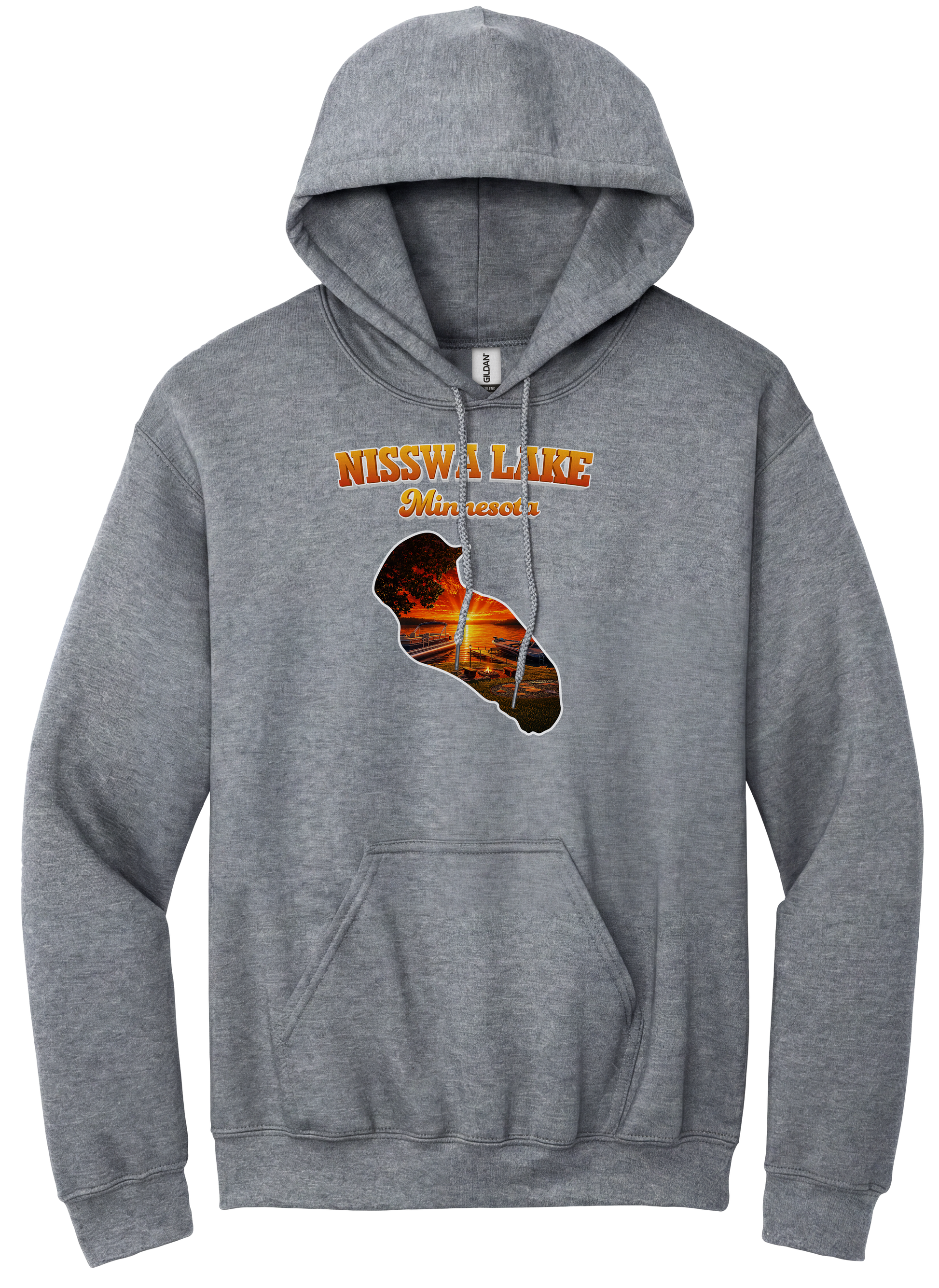 Nisswa Lake design on Heather Grey hoodie