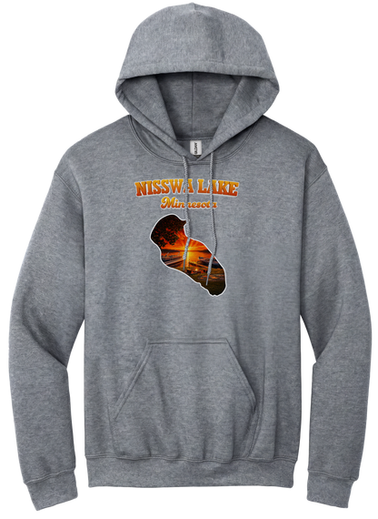 Nisswa Lake design on Heather Grey hoodie