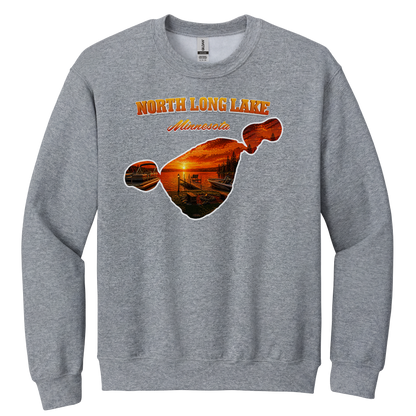 North Long Lake design on Heather Grey crewneck sweatshirt