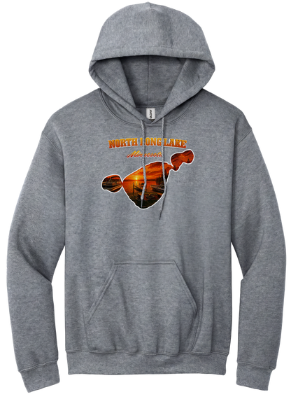 North Long Lake design on Heather Grey hoodie