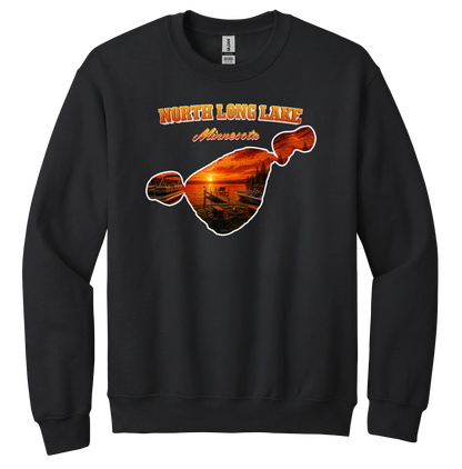 North Long Lake design on Black crewneck sweatshirt