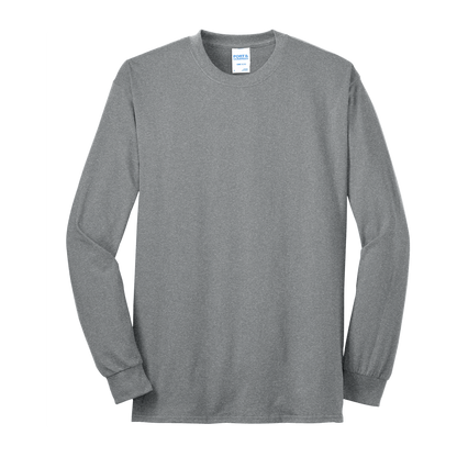 Custom Port & Company core blend long-sleeve T-shirt in Heather Athletic, front view