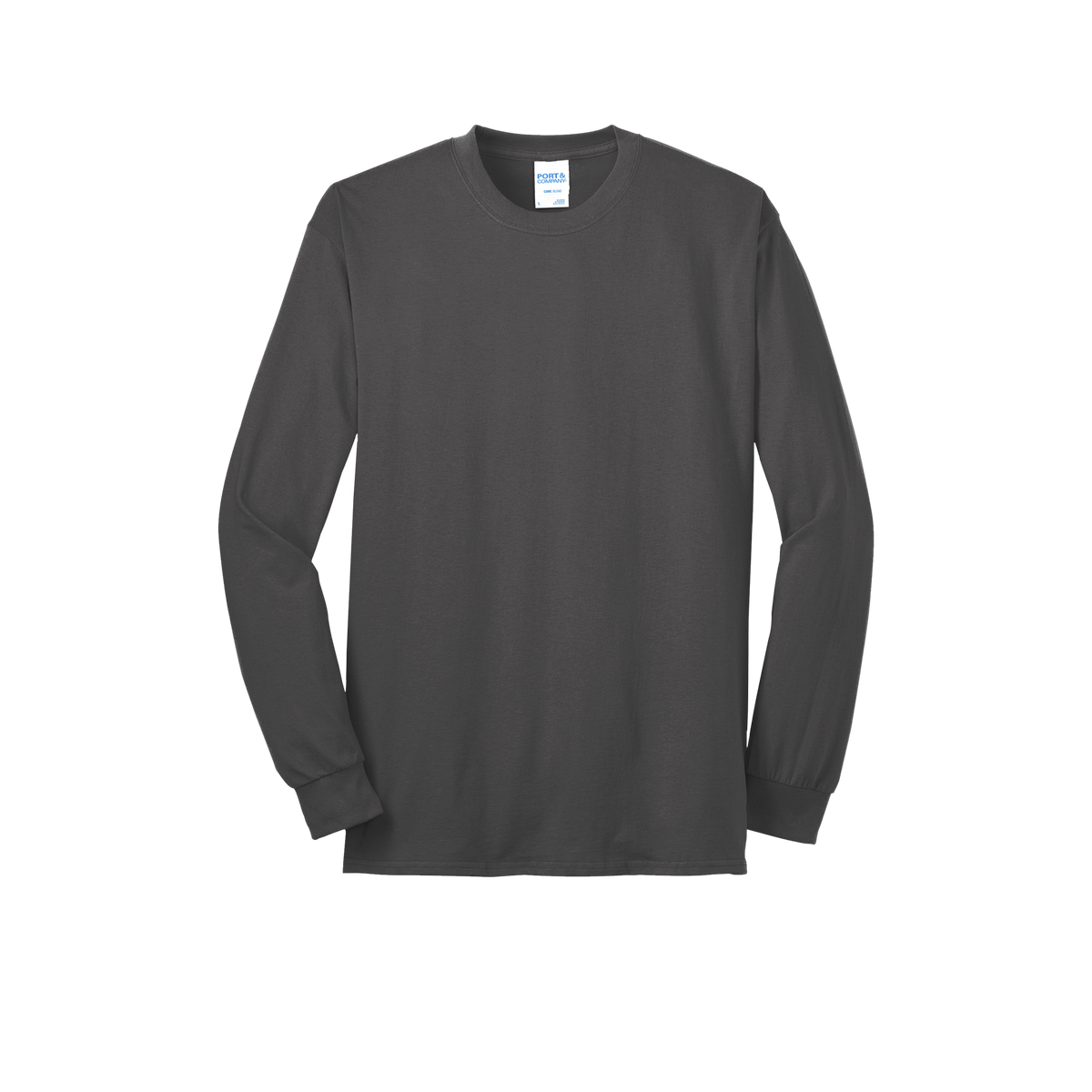 Custom Port & Company core blend long-sleeve T-shirt in Charcoal, front view