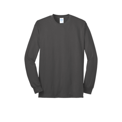 Custom Port & Company core blend long-sleeve T-shirt in Charcoal, front view