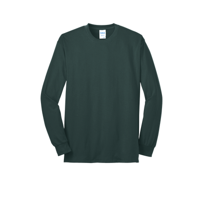 Custom Port & Company core blend long-sleeve T-shirt in Dark Green, front view
