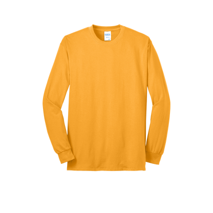 Custom Port & Company core blend long-sleeve T-shirt in Gold, front view