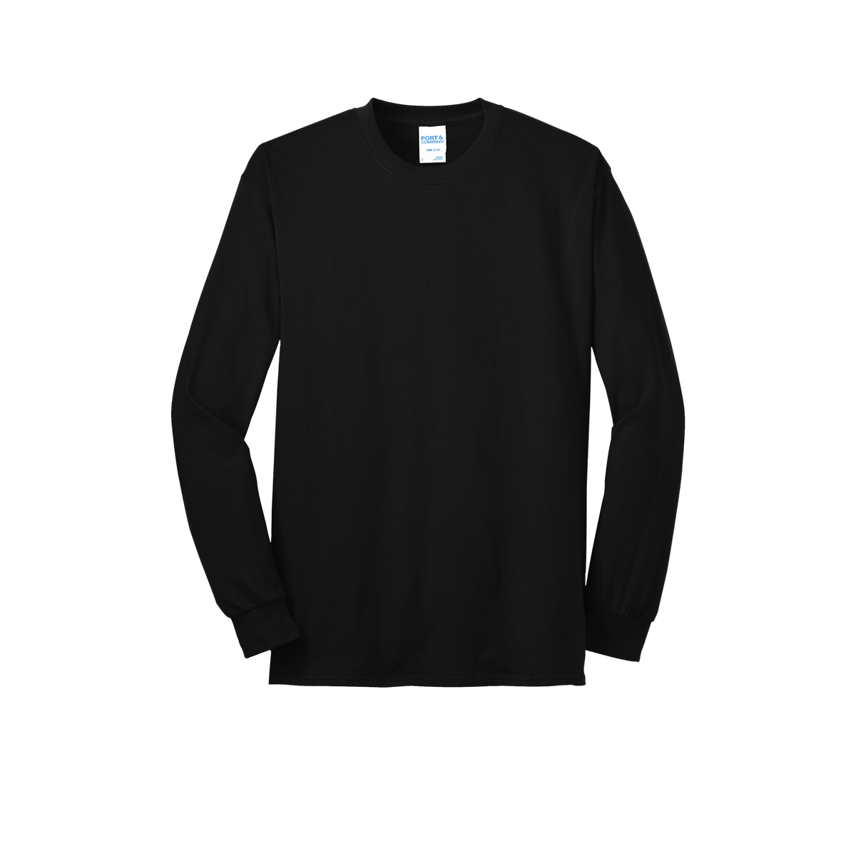 Custom Port & Company core blend long-sleeve T-shirt in Black, front view