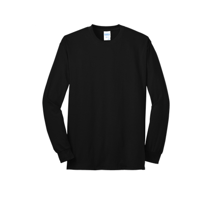 Custom Port & Company core blend long-sleeve T-shirt in Black, front view