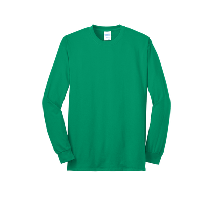 Custom Port & Company core blend long-sleeve T-shirt in Kelly Green, front view