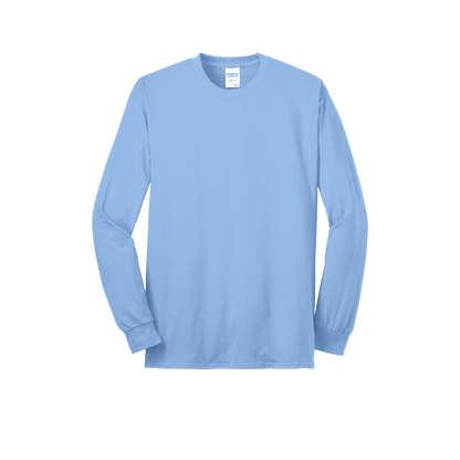 Custom Port & Company core blend long-sleeve T-shirt in Light Blue, front view