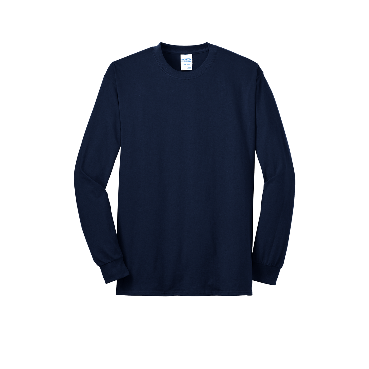 Custom Port & Company core blend long-sleeve T-shirt in Navy, front view