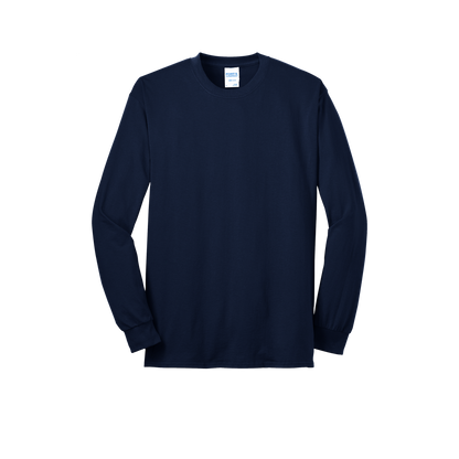 Custom Port & Company core blend long-sleeve T-shirt in Navy, front view