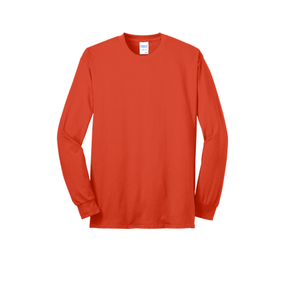 Custom Port & Company core blend long-sleeve T-shirt in Orange, front view