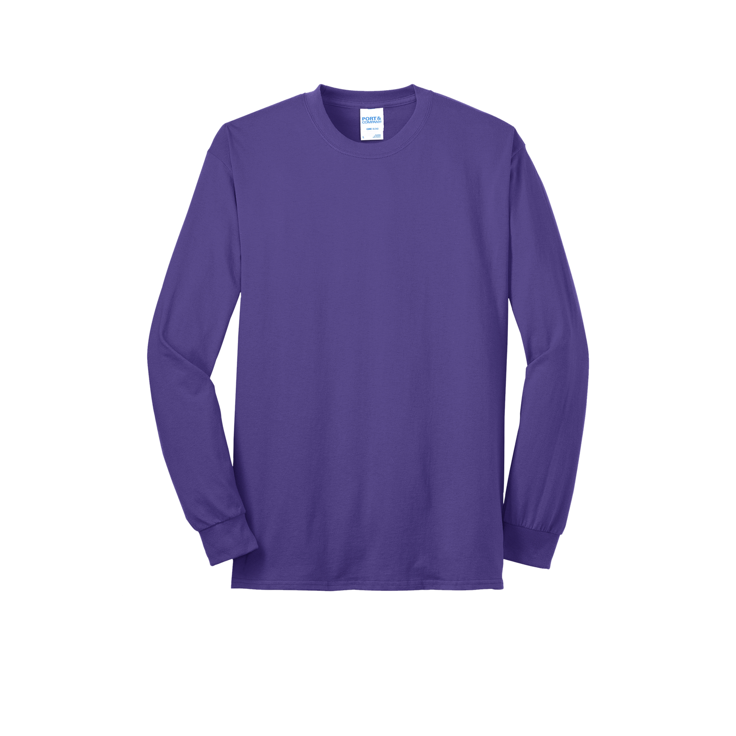 Custom Port & Company core blend long-sleeve T-shirt in Purple, front view