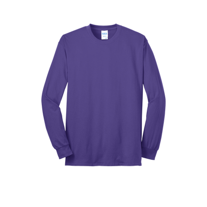 Custom Port & Company core blend long-sleeve T-shirt in Purple, front view