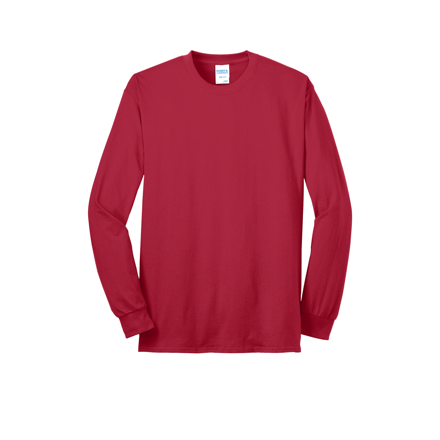 Custom Port & Company core blend long-sleeve T-shirt in Red, front view