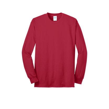 Custom Port & Company core blend long-sleeve T-shirt in Red, front view