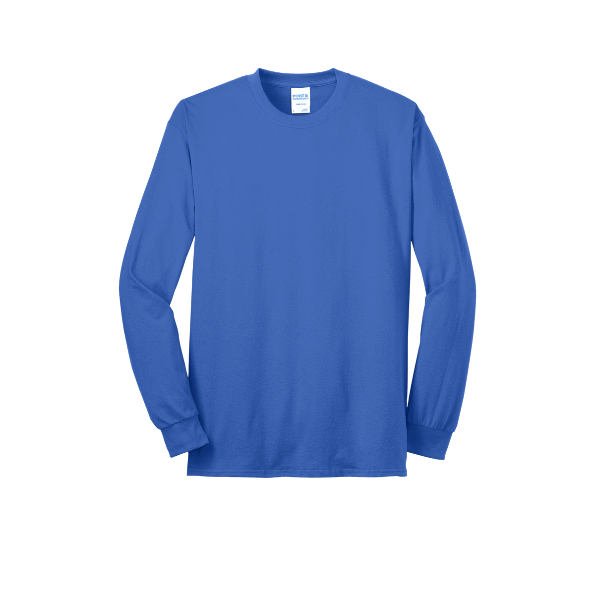 Custom Port & Company core blend long-sleeve T-shirt in Royal Blue, front view