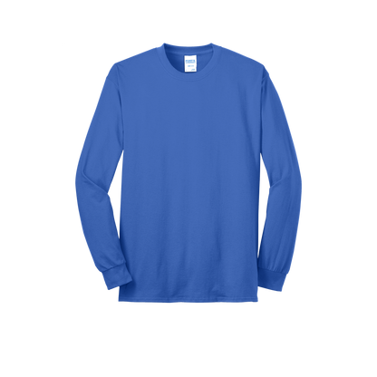 Custom Port & Company core blend long-sleeve T-shirt in Royal Blue, front view