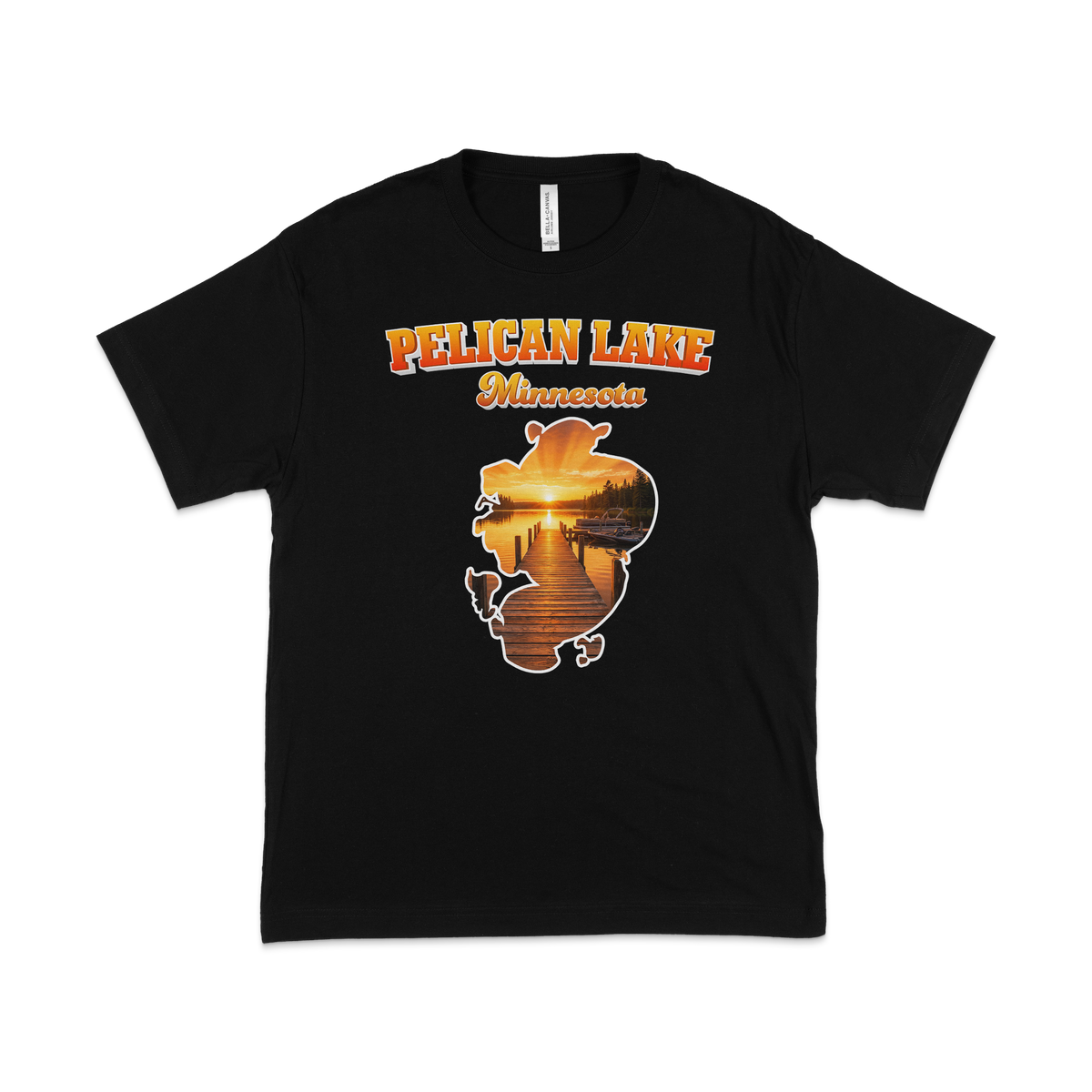 Pelican Lake design on Black T-shirt