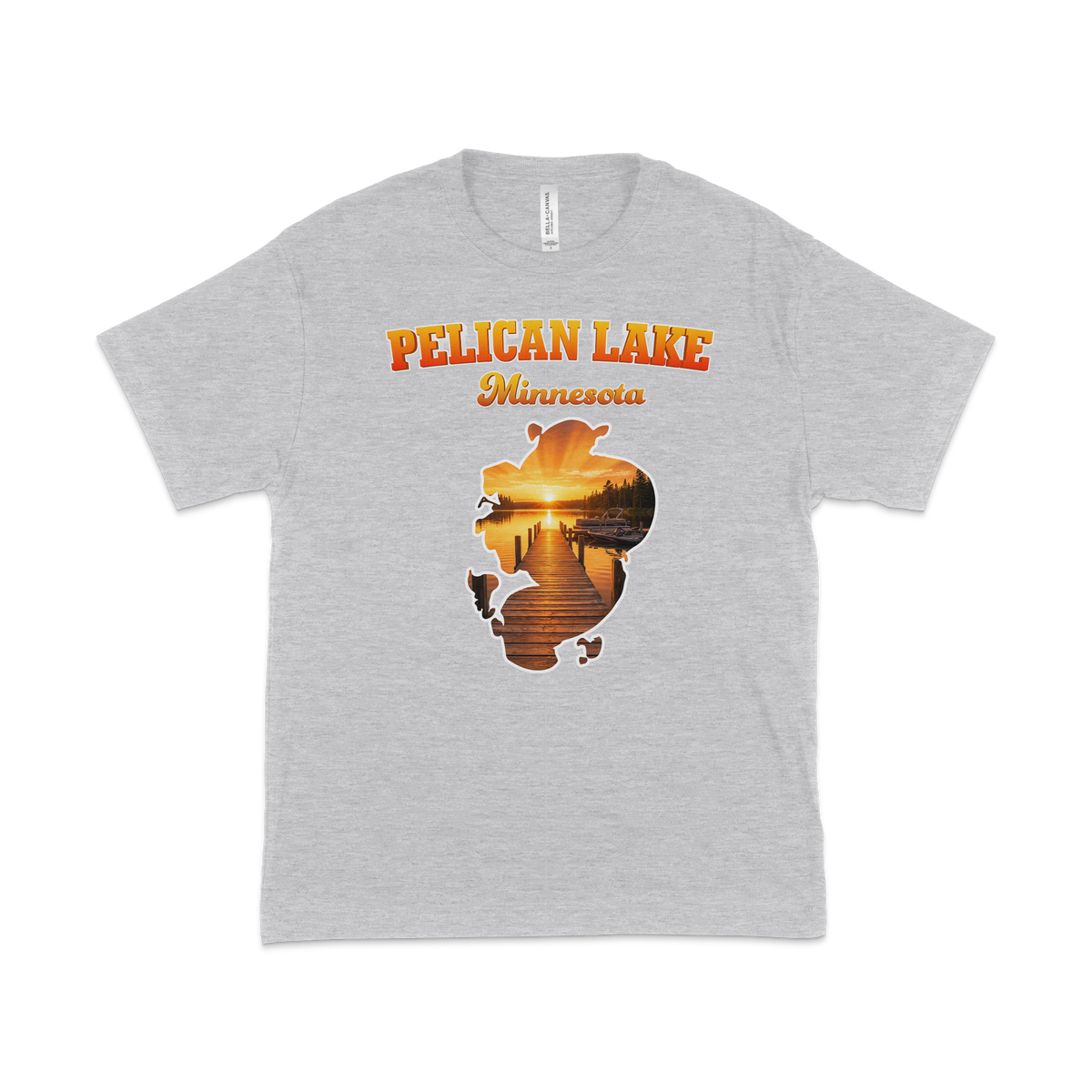 Pelican Lake design on Heather Grey T-shirt