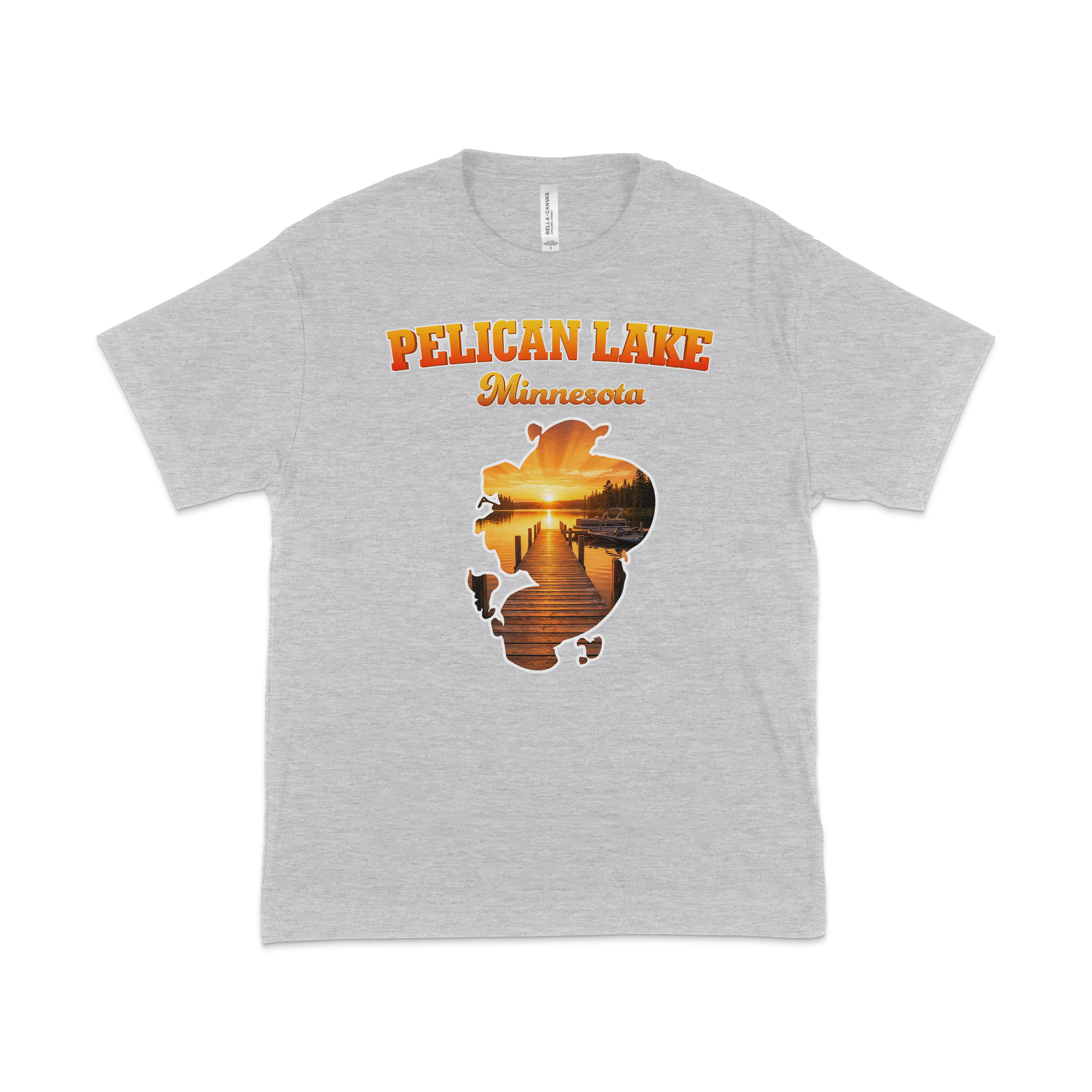 Pelican Lake design on Heather Grey T-shirt