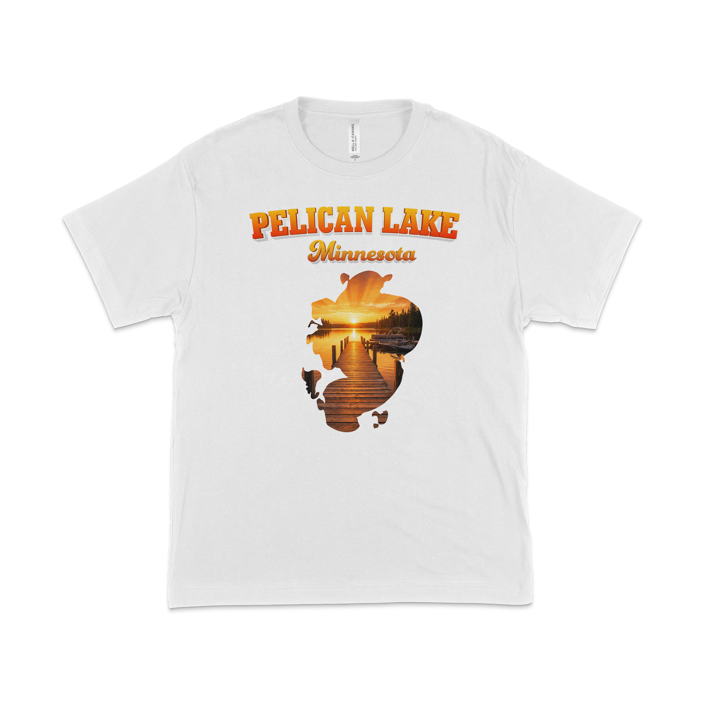 Pelican Lake design on White T-shirt