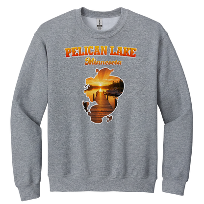 Pelican Lake design on Heather Grey crewneck sweatshirt