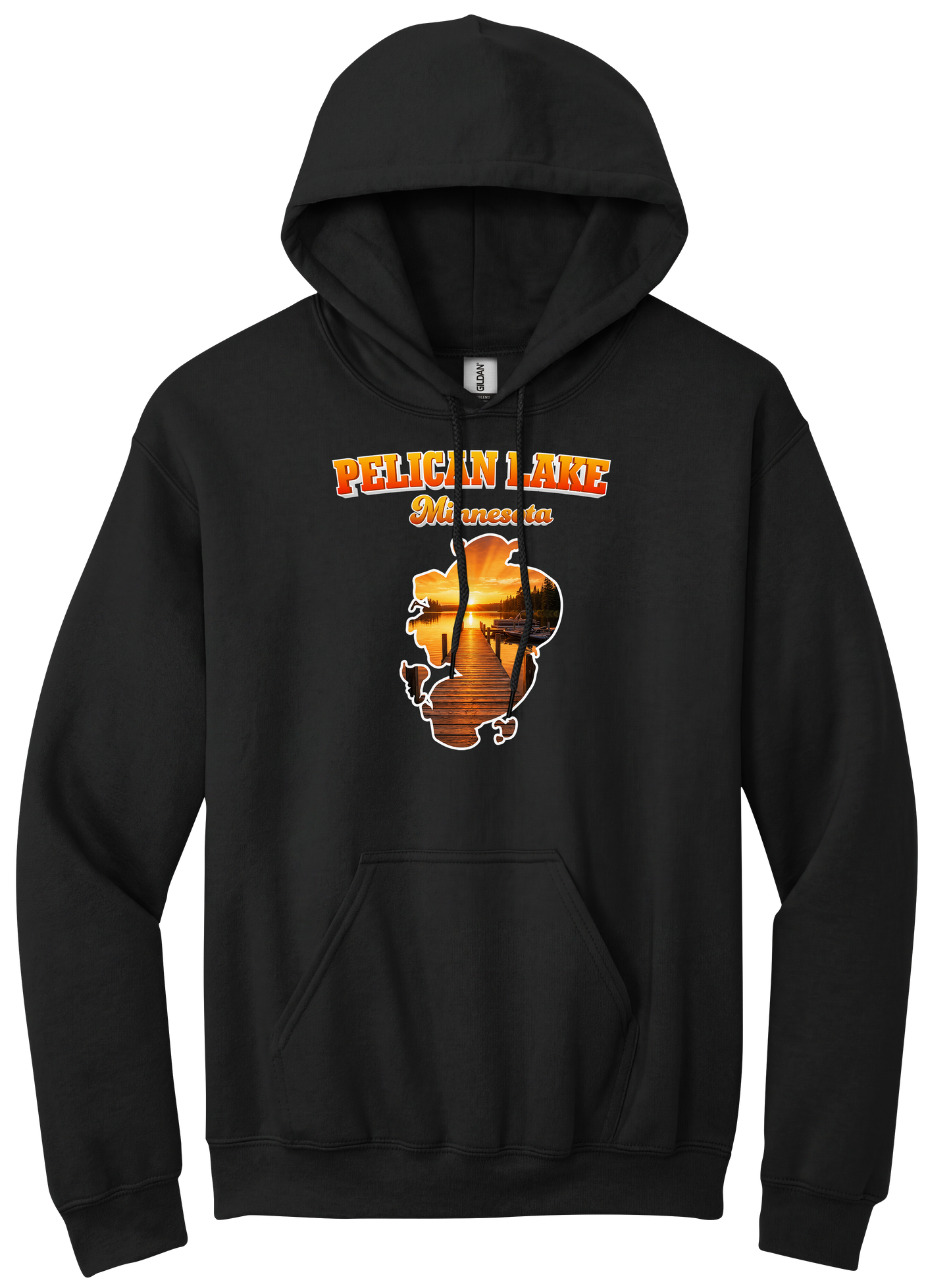 Pelican Lake design on Black hoodie