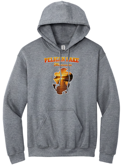 Pelican Lake design on Heather Grey hoodie