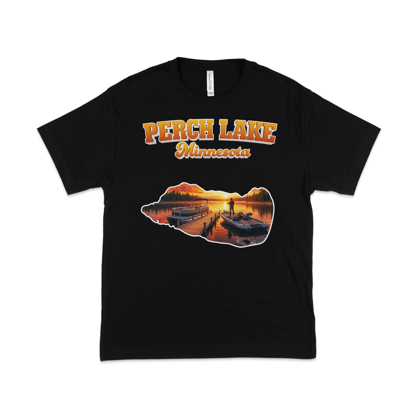 Perch Lake design on Black T-shirt