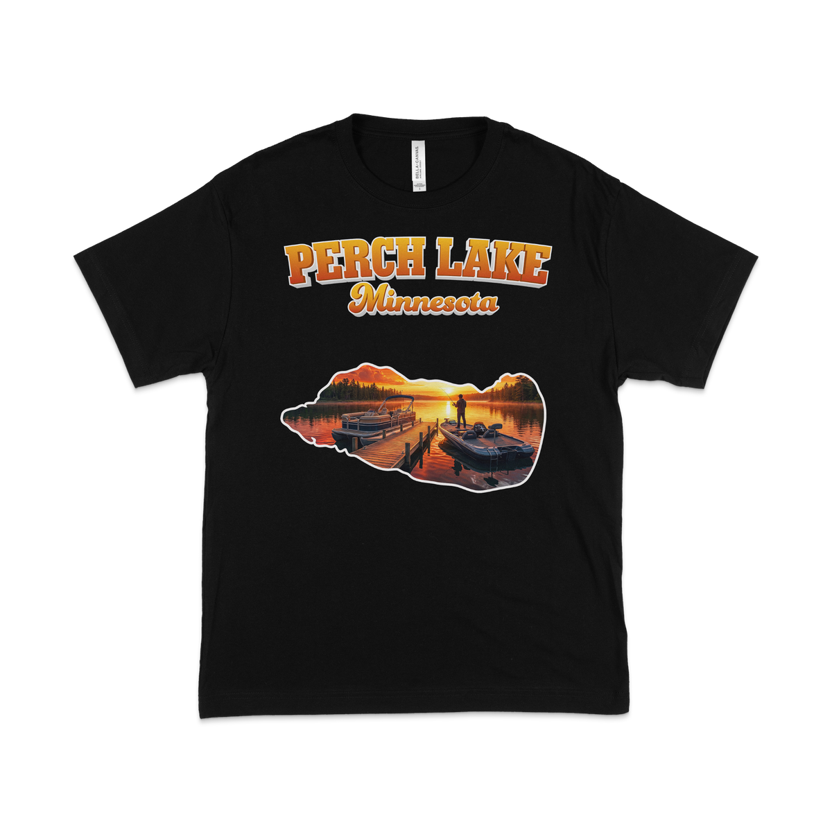 Perch Lake design on Black T-shirt