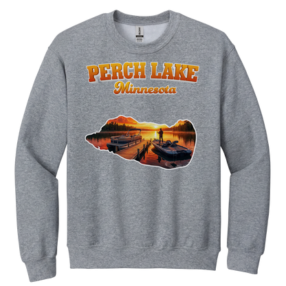 Perch Lake design on Heather Grey crewneck sweatshirt