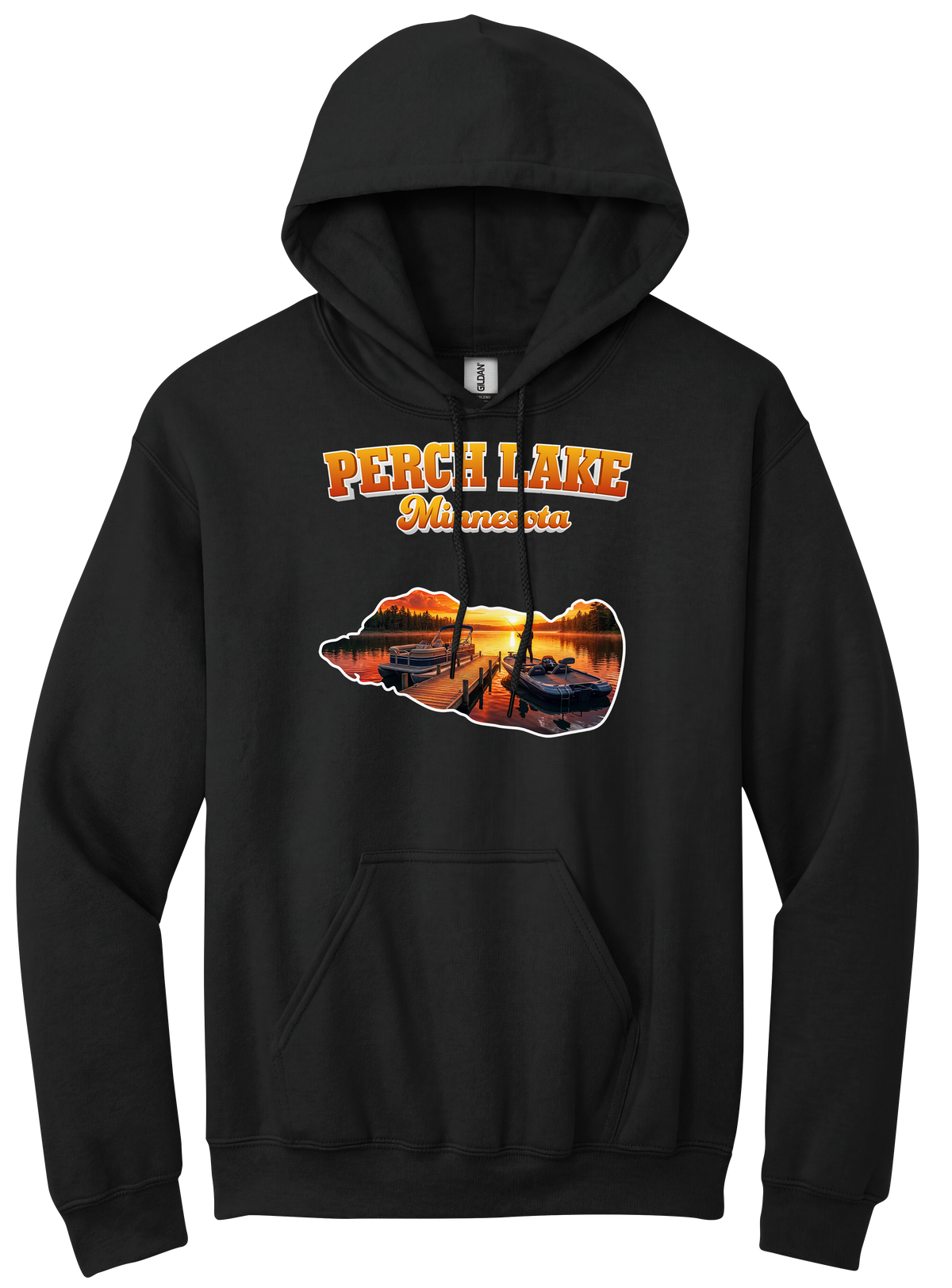 Perch Lake design on Black hoodie
