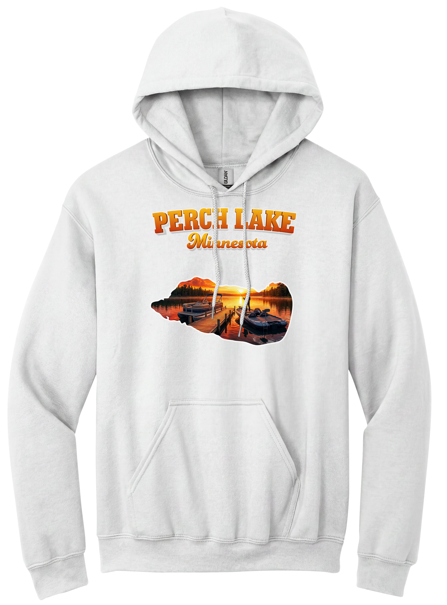 Perch Lake design on White hoodie