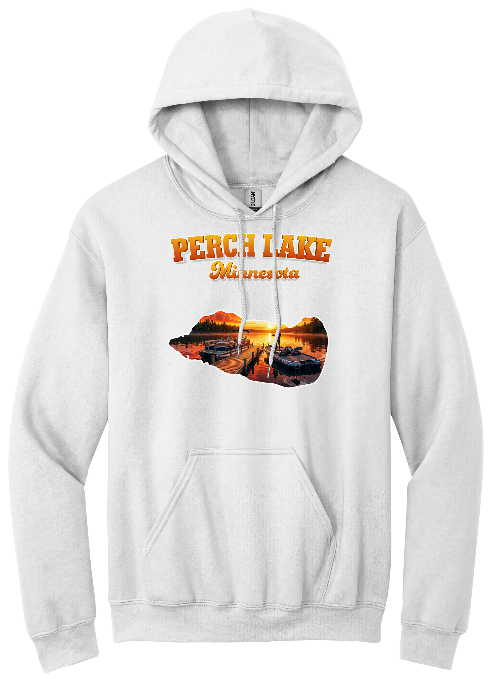 Perch Lake design on White hoodie