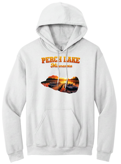 Perch Lake design on White hoodie