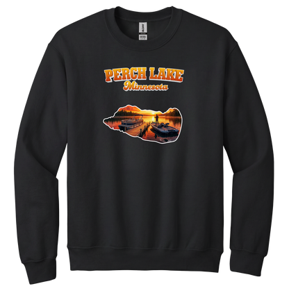 Perch Lake design on Black crewneck sweatshirt