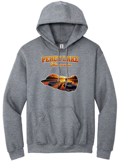 Perch Lake design on Heather Grey hoodie