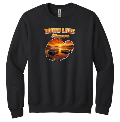 Round Lake design on Black crewneck sweatshirt