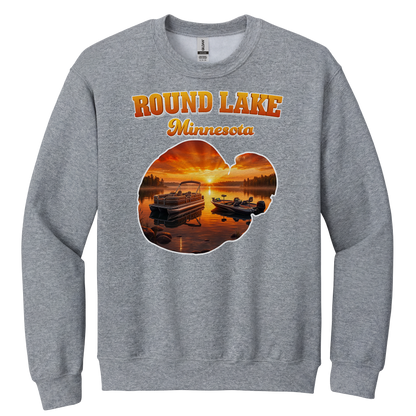 Round Lake design on Heather Grey crewneck sweatshirt