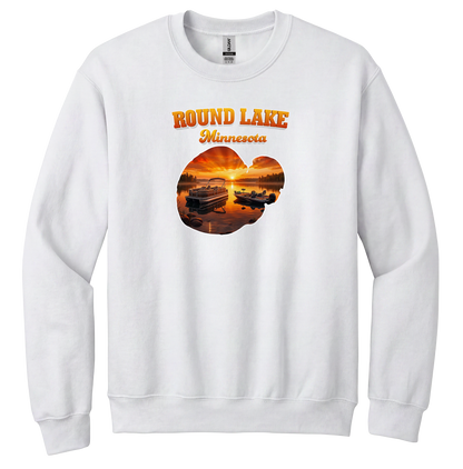Round Lake design on White crewneck sweatshirt