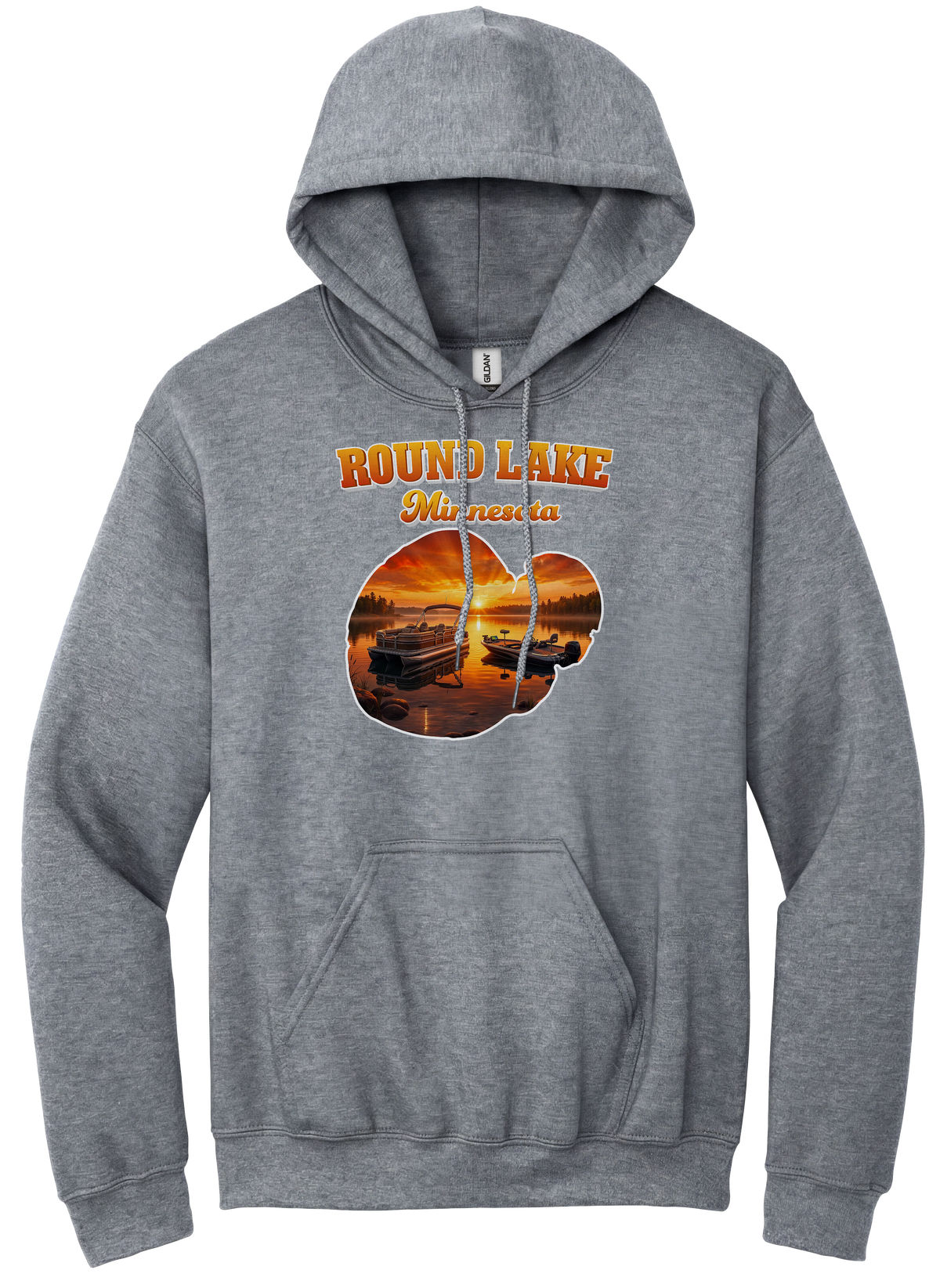 Round Lake design on Heather Grey hoodie