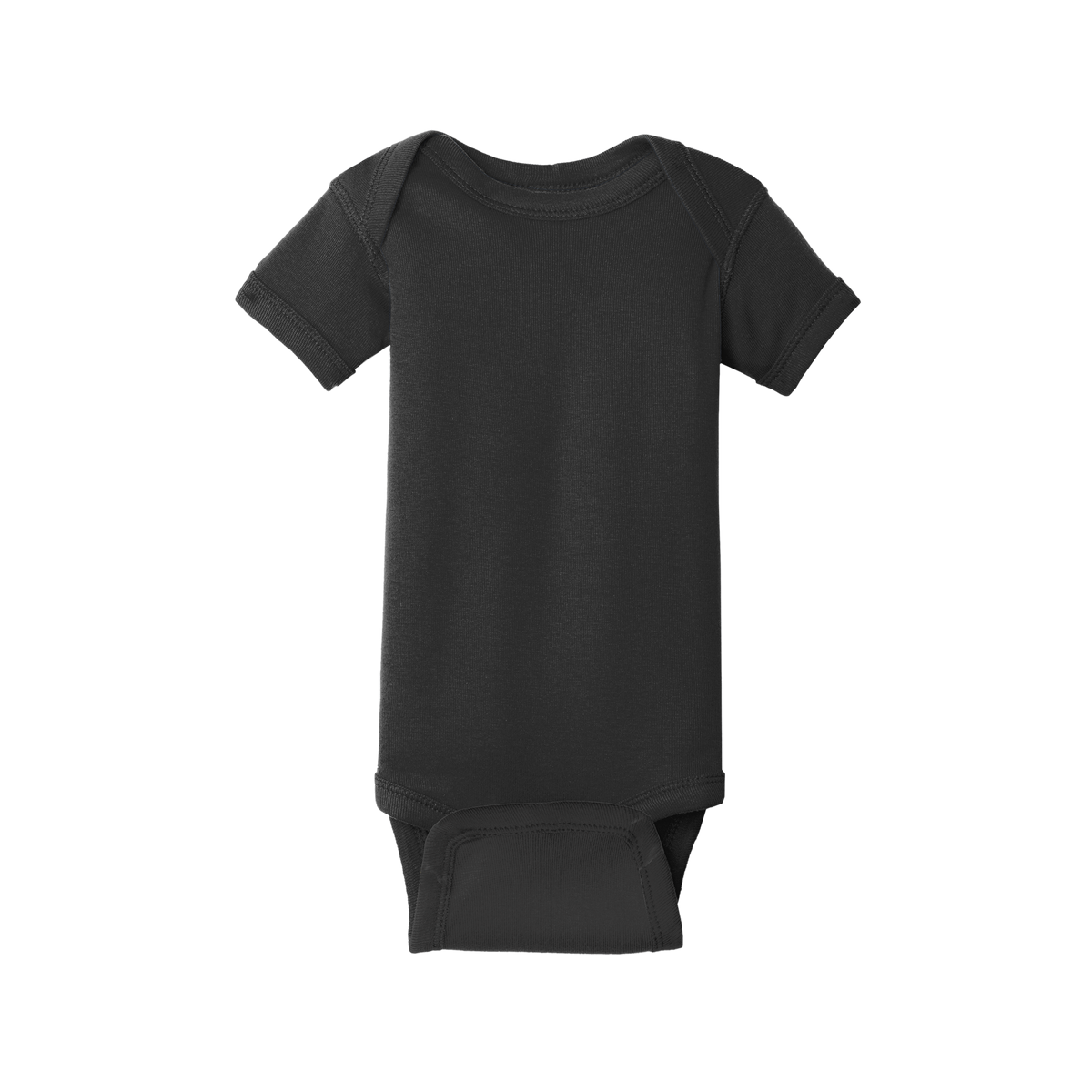 Custom Rabbit Skins infant short-sleeve bodysuit in Black, front view